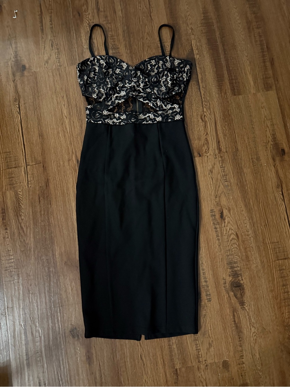 Black Lace-Accented Bodycon Dress